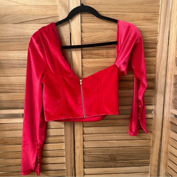 SELF-PORTRAIT One-shoulder Velvet Crop Top in pink size 2 - Picture 6 of 9